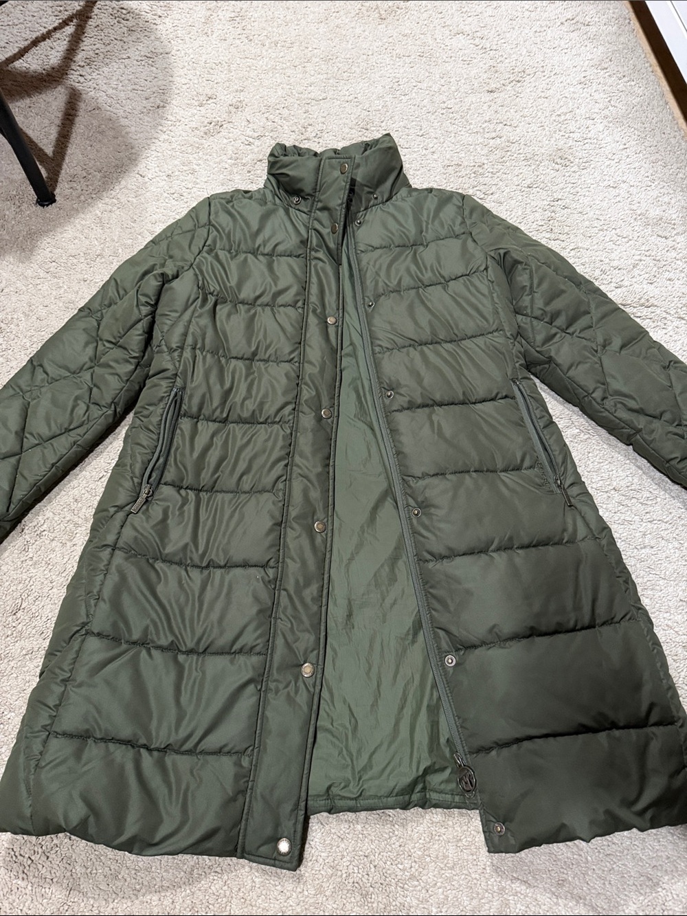 Barbour Olive Green Long Puffer Coat